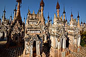 Rows of stupas in the Kakku (Kekku) Pagoda complex. The complex was kept hidden from the rest of the world until 2002 when it was opened to foreigners. Shan State, Burma (Myanmar). 